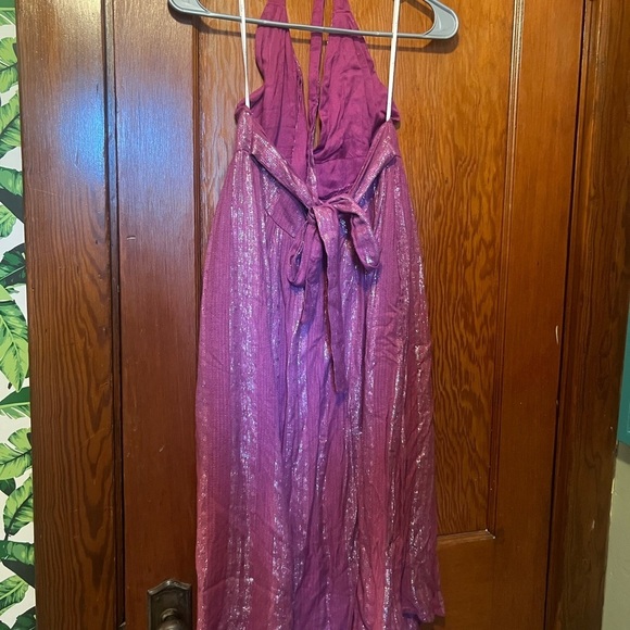 Lulus Womens Charlize Magenta Silver Striped Halter Midi Dress Medium - Picture 4 of 6